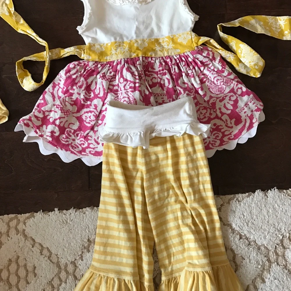 Persnickety and tea collection lot yellow stripe 5 piece lot head band bow‎ tank